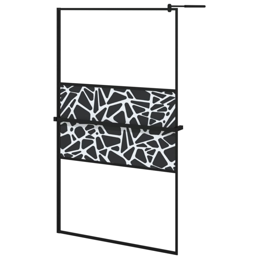 Vidaxl (Black/Stone Design, 115 X 195 Cm) Walk-In Shower Wall Bath Enclosure With Shelf Esg Glass And Aluminium