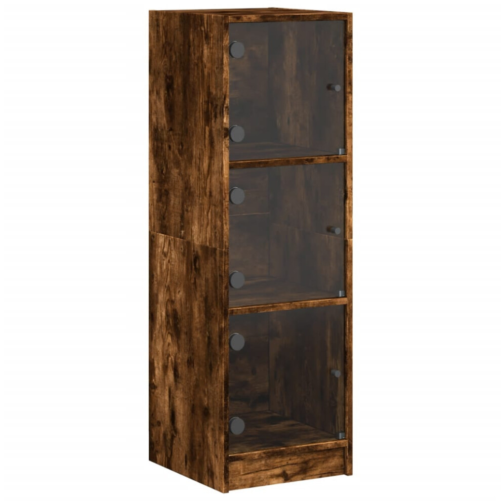Vidaxl (Smoked Oak) Highboard With Glass Doors Tall Sideboard Cupboard Storage Cabinet