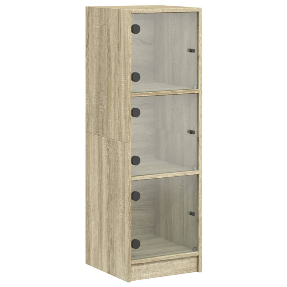 Vidaxl (Sonoma Oak) Highboard With Glass Doors Tall Sideboard Cupboard Storage Cabinet