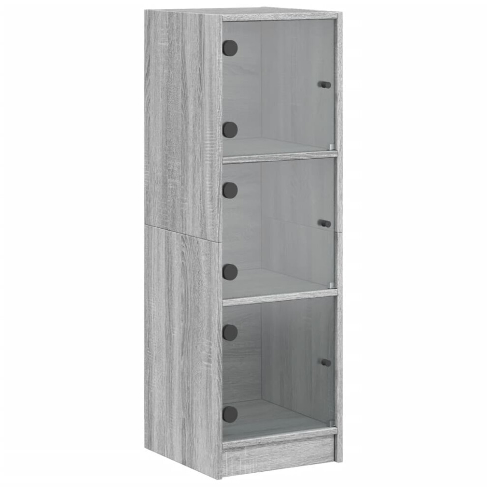 Vidaxl (Grey Sonoma) Highboard With Glass Doors Tall Sideboard Cupboard Storage Cabinet