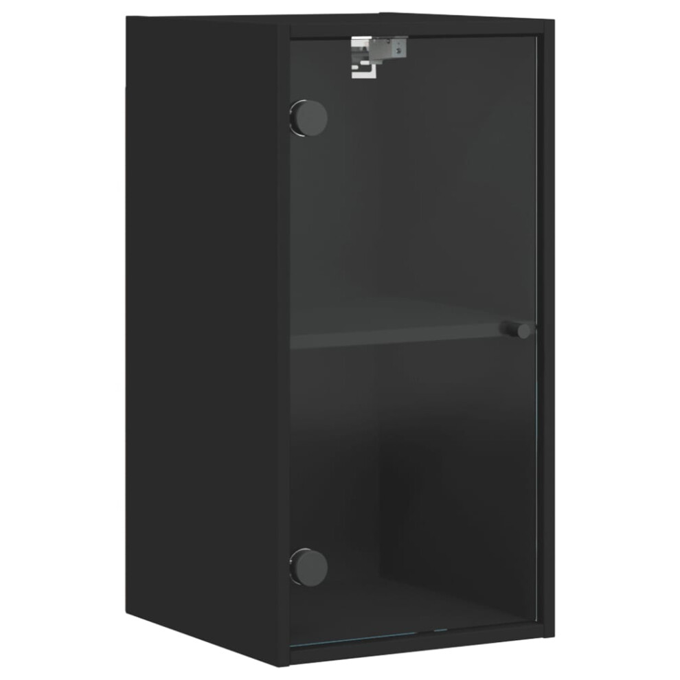 (black) vidaXL Wall Cabinet with Glass Doors Bathroom Wall Storage Cabinet Grey Sonoma