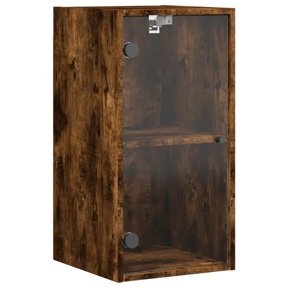 (smoked oak) vidaXL Wall Cabinet with Glass Doors Bathroom Wall Storage Cabinet Grey Sonoma