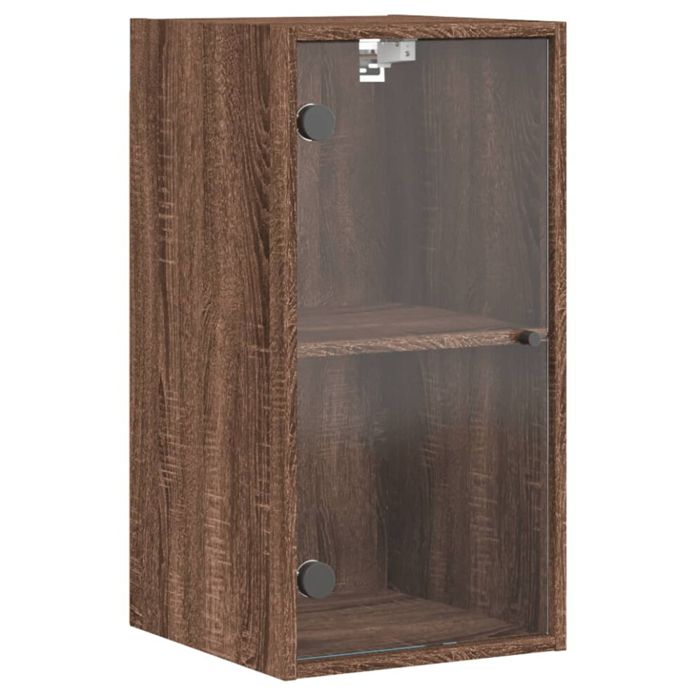 (brown oak) vidaXL Wall Cabinet with Glass Doors Bathroom Wall Storage Cabinet Grey Sonoma