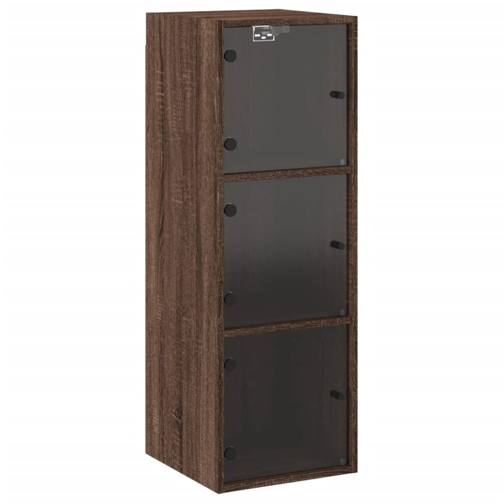 (brown oak) vidaXL Wall Cabinet with Glass Doors Bathroom Floating Storage Cabinet White