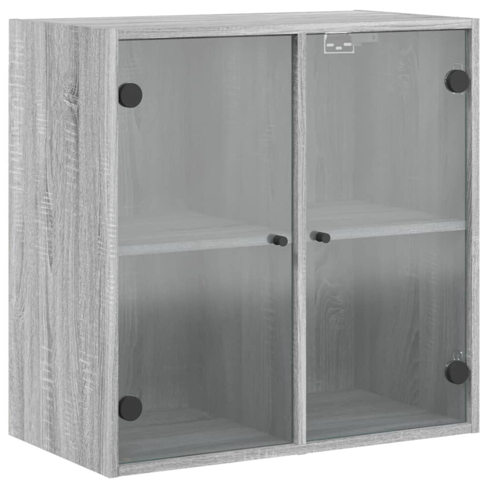 Vidaxl (Grey Sonoma) Wall Cabinet With Glass Doors Bathroom Cupboard Wall Storage Cabinet