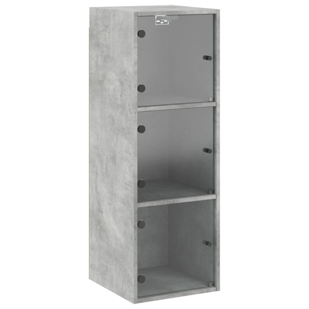 Vidaxl (Concrete Grey) Wall Cabinet With Glass Doors Bathroom Floating Storage Cabinet White