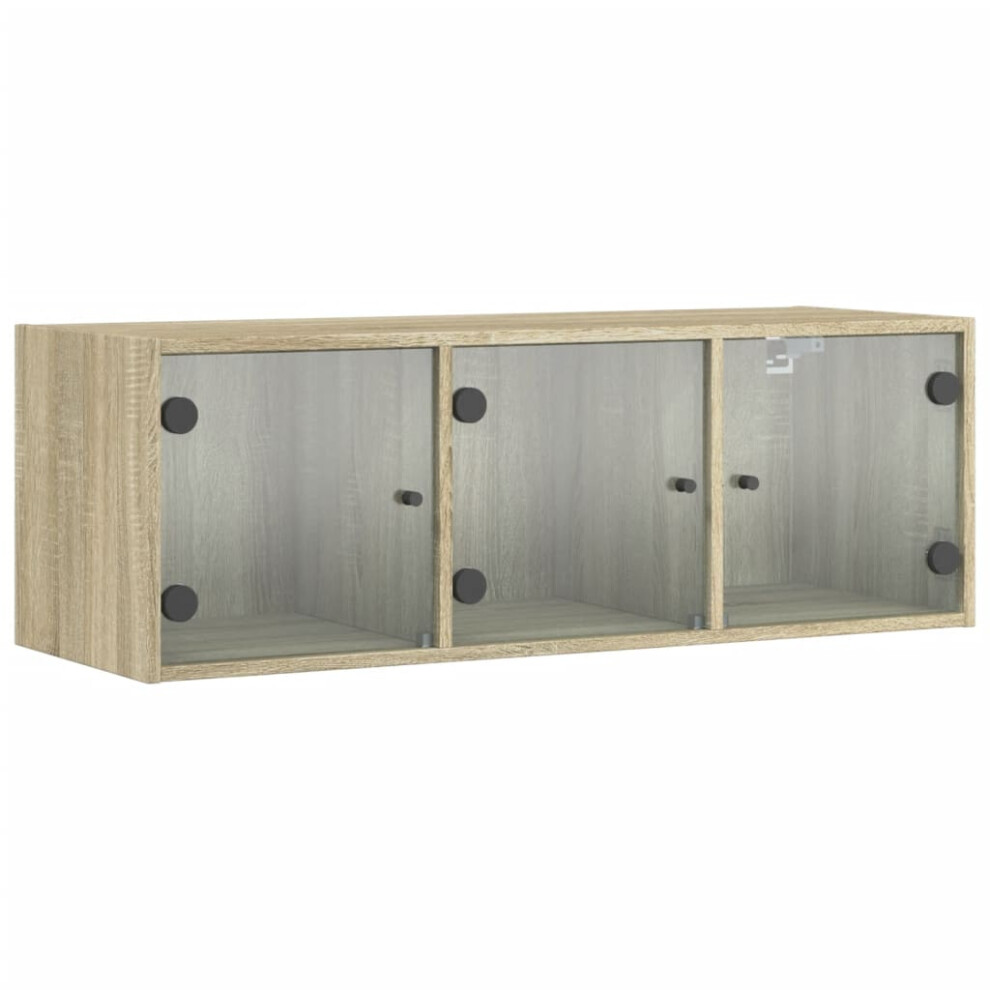 Vidaxl (Sonoma Oak) Wall Cabinet With Glass Doors Bathroom Floating Storage Cabinet Black