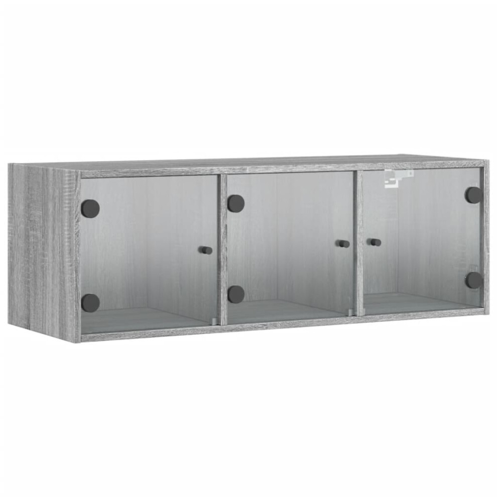 Vidaxl (Grey Sonoma) Wall Cabinet With Glass Doors Bathroom Floating Storage Cabinet Black