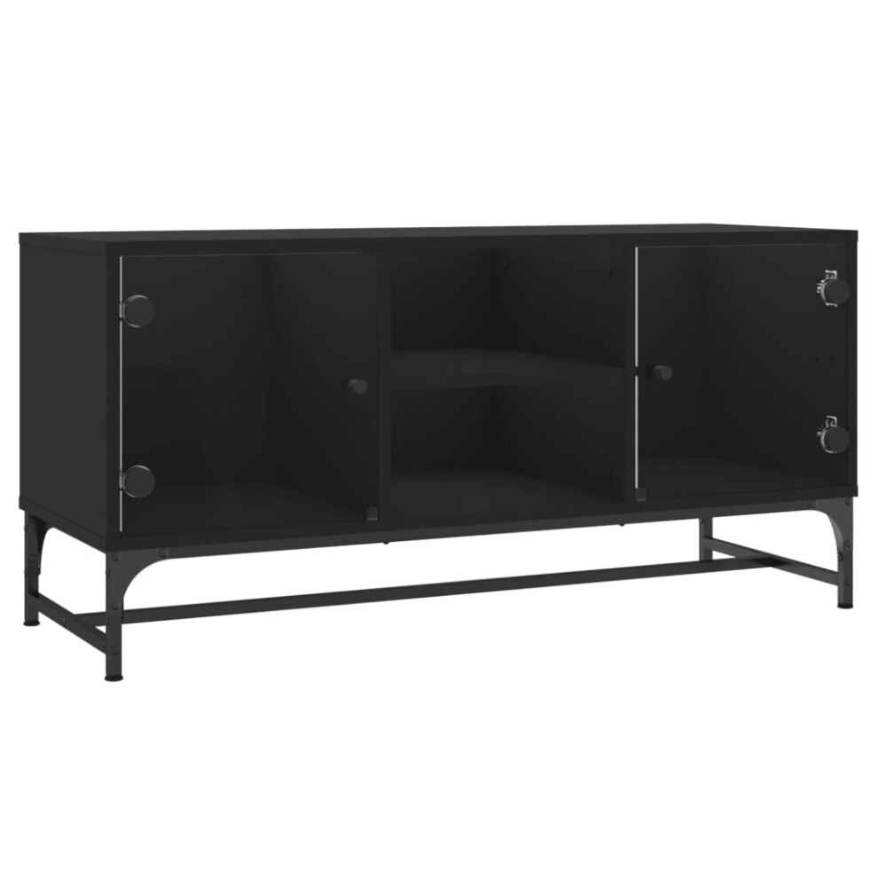 (black) vidaXL TV Cabinet with Glass Doors Home TV Stand Entertainment Centre TV Unit