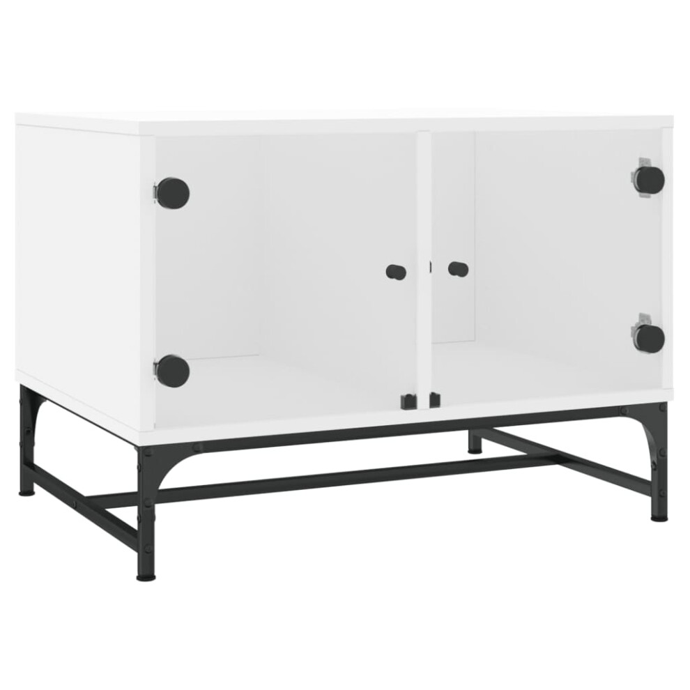 Vidaxl (White) Coffee Table With Glass Doors Tea Side End Table Sofa Table Grey Sonoma