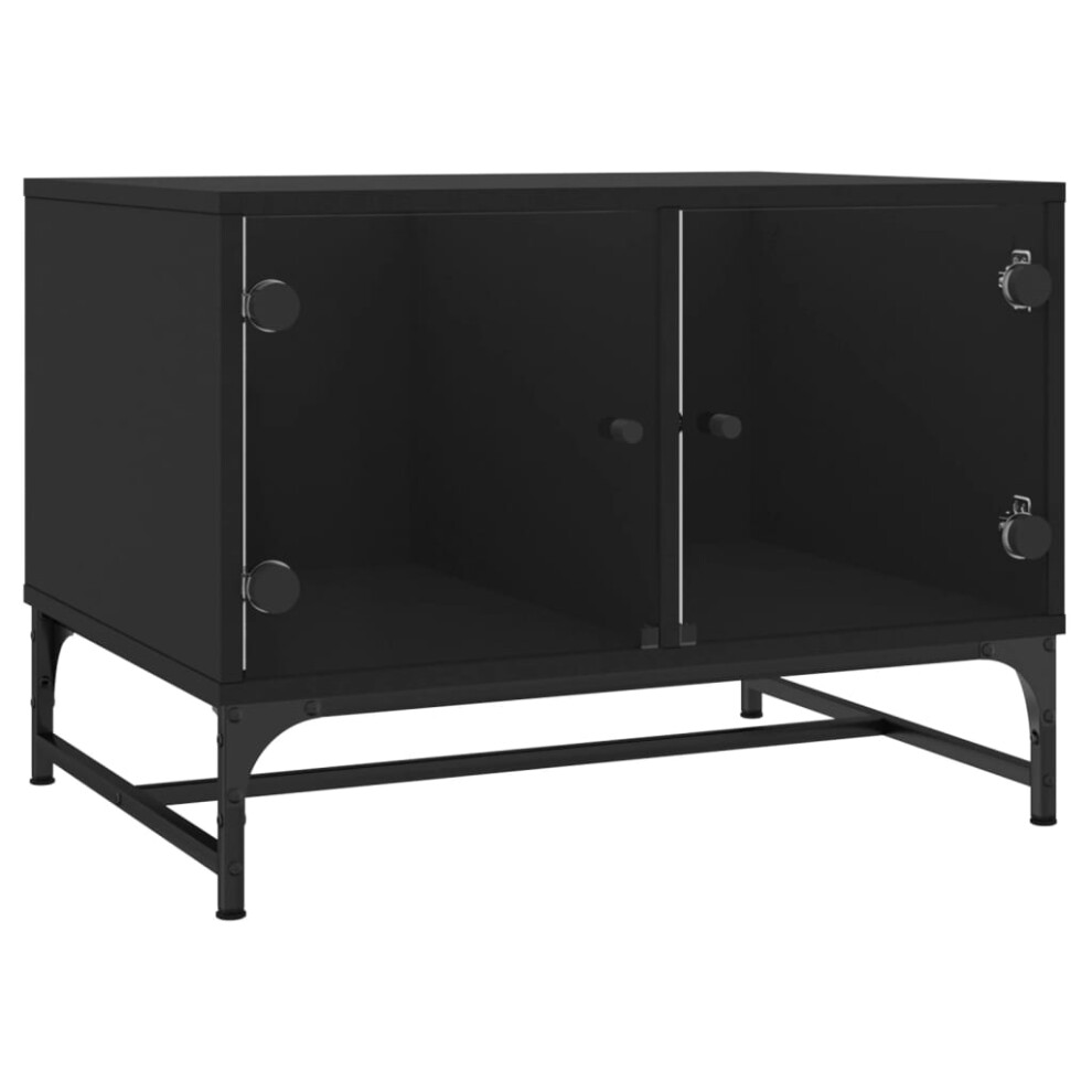 Vidaxl (Black) Coffee Table With Glass Doors Tea Side End Table Sofa Table Grey Sonoma