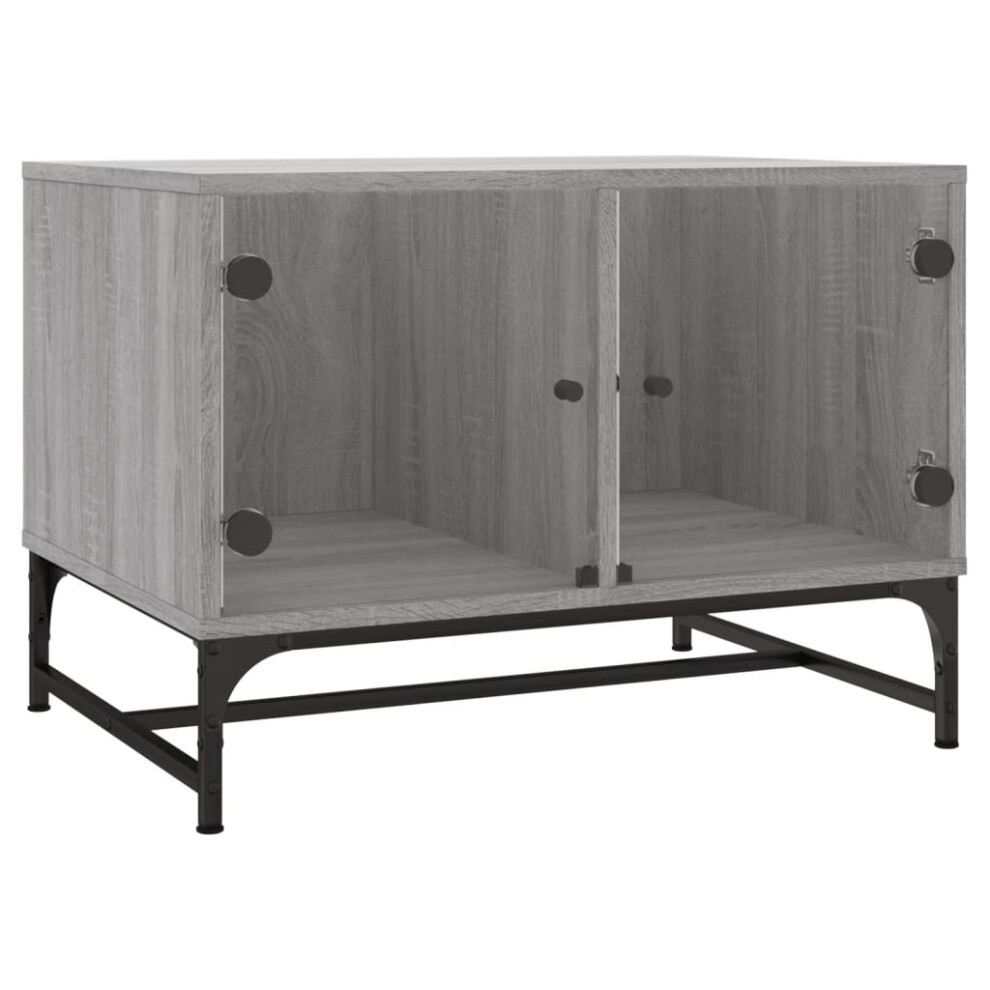 Vidaxl (Grey Sonoma) Coffee Table With Glass Doors Tea Side End Table Sofa Table Grey Sonoma