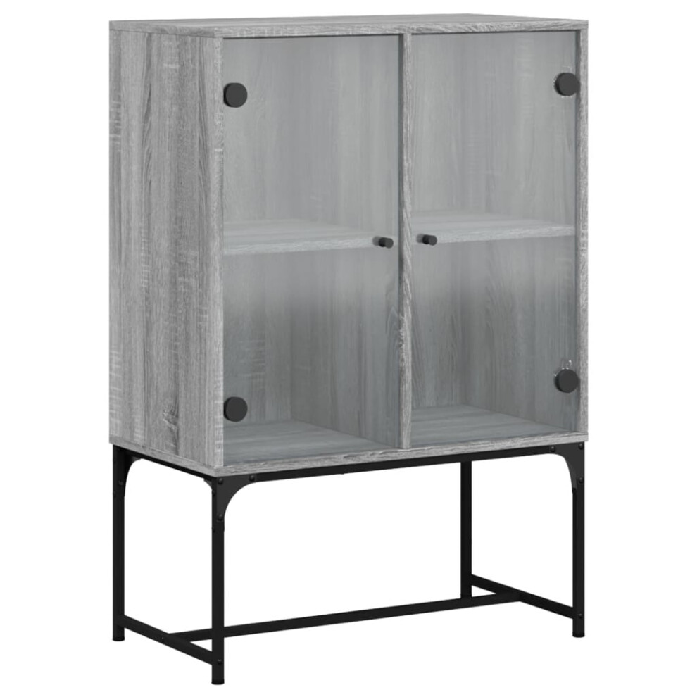 Vidaxl (Grey Sonoma) Side Cabinet With Glass Doors Hall Storage Cabinet Cupboard Smoked Oak