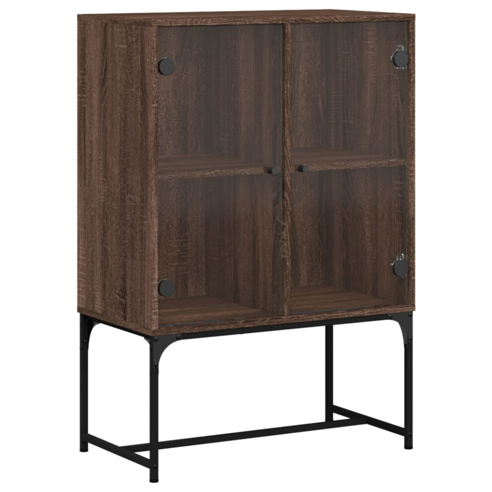 (brown oak) vidaXL Side Cabinet with Glass Doors Hall Storage Cabinet Cupboard Smoked Oak