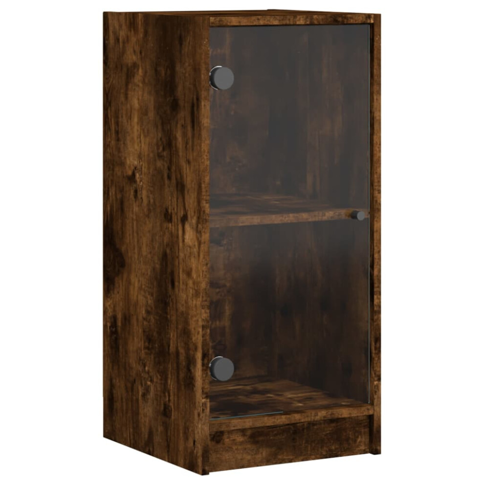 Vidaxl (Smoked Oak) Side Cabinet With Glass Doors Hall Storage Cabinet Cupboard Sonoma Oak