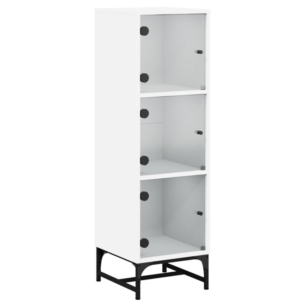 (white) vidaXL Highboard with Glass Doors Sideboard Storage Cupboard Buffet Cabinet