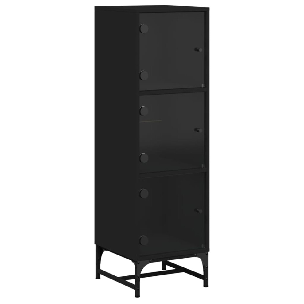 (black) vidaXL Highboard with Glass Doors Sideboard Storage Cupboard Buffet Cabinet