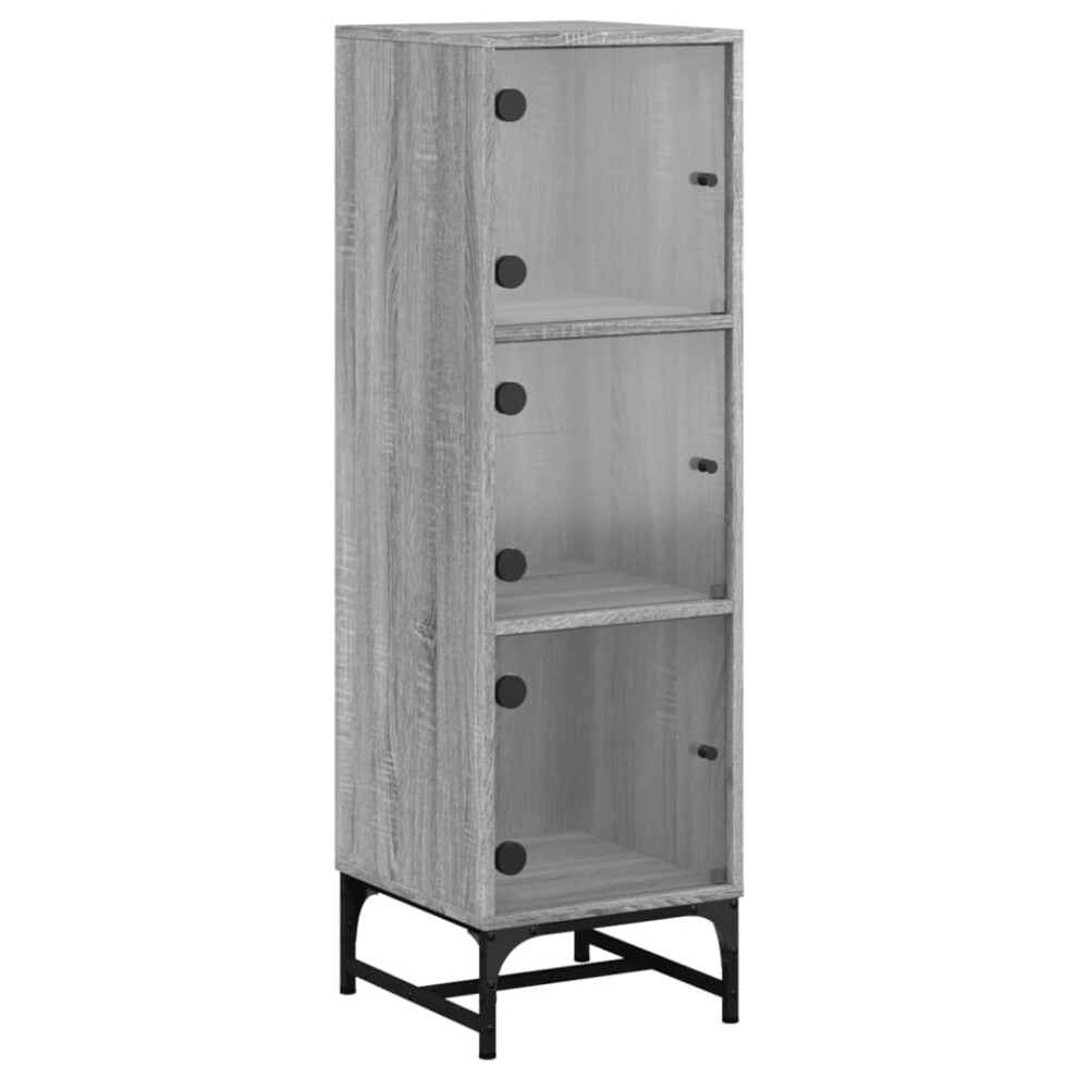 (grey sonoma) vidaXL Highboard With Glass Doors Sideboard Storage Cupboard Buffet Cabinet