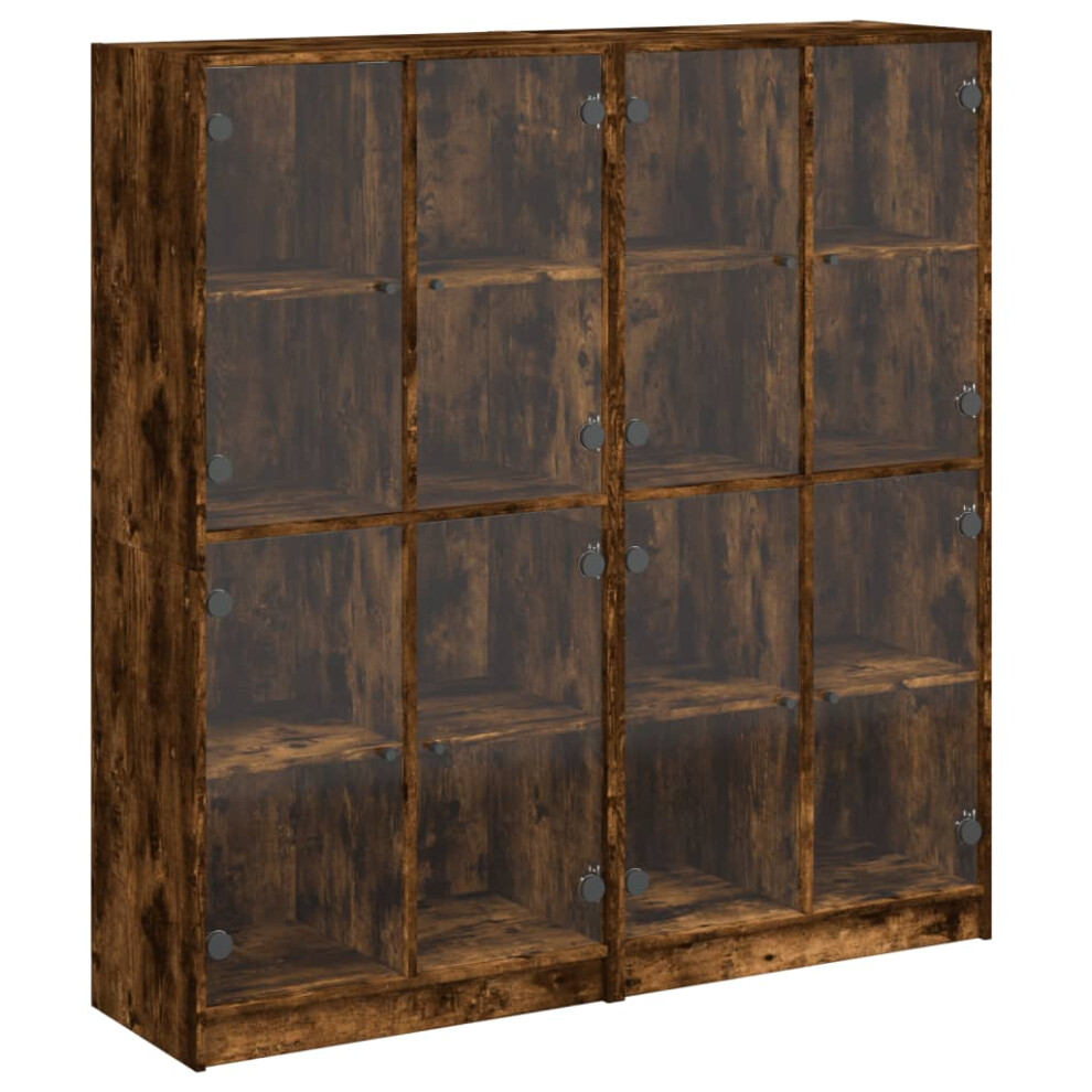 (smoked oak) vidaXL Bookcase with Doors Bookshelf Rack Cabinet Sonoma Oak Engineered Wood