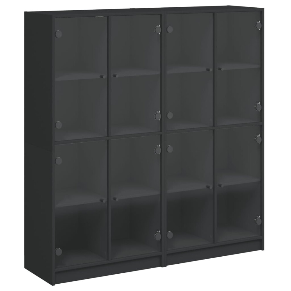 (black) vidaXL Bookcase with Doors Bookshelf Rack Cabinet Sonoma Oak Engineered Wood