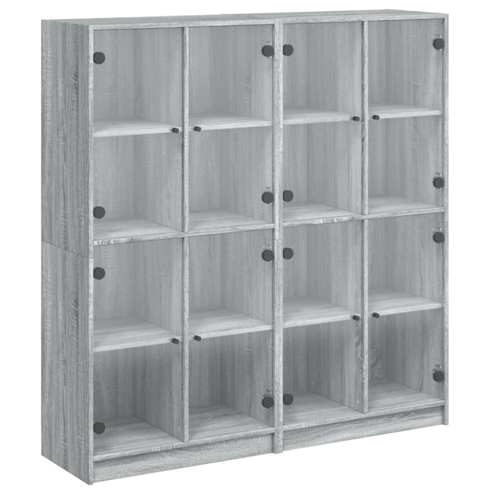 (grey sonoma) vidaXL Bookcase with Doors Bookshelf Rack Cabinet Sonoma Oak Engineered Wood