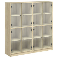 (sonoma oak) vidaXL Bookcase with Doors Bookshelf Rack Cabinet Sonoma Oak Engineered Wood