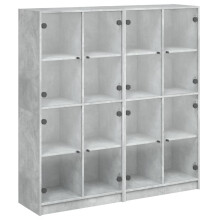 (concrete grey) vidaXL Bookcase with Doors Bookshelf Rack Cabinet Sonoma Oak Engineered Wood