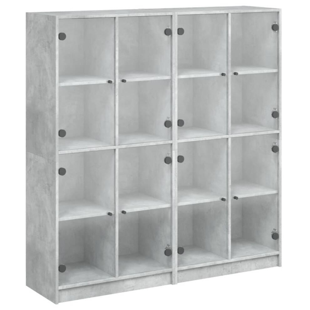 (concrete grey) vidaXL Bookcase with Doors Bookshelf Rack Cabinet Sonoma Oak Engineered Wood