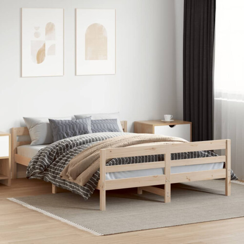 VidaXL (120 x 200 cm) vidaXL Bed Frame with Headboard Bed Base Mattress Foundation Solid Wood Pine 2