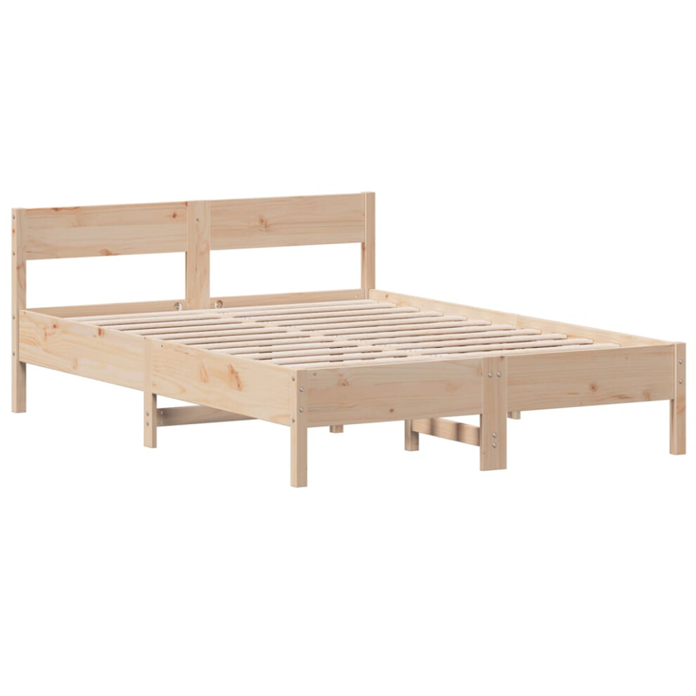 Vidaxl (135 X 190 Cm) Bed Frame With Headboard Bedstead Bed Base 120X200 Cm Solid Wood Pine