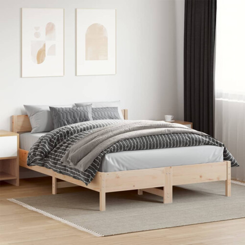 VidaXL (150 x 200 cm) vidaXL Bed Frame with Headboard Bedstead Bed Base 120x200 cm Solid Wood Pine 2