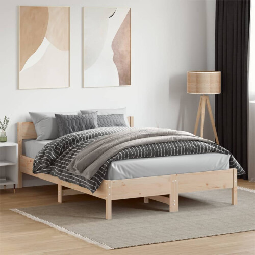 VidaXL (120 x 190 cm) vidaXL Bed Frame with Headboard Bedstead Bed Base 120x200 cm Solid Wood Pine 2