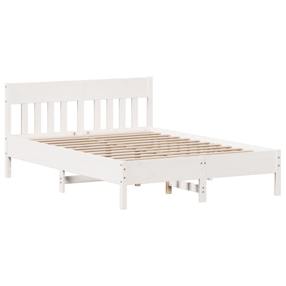 Vidaxl (White, 140 X 200 Cm) Bed Frame With Headboard Wax Brown 150X200 Cm King Size Solid Wood Pine