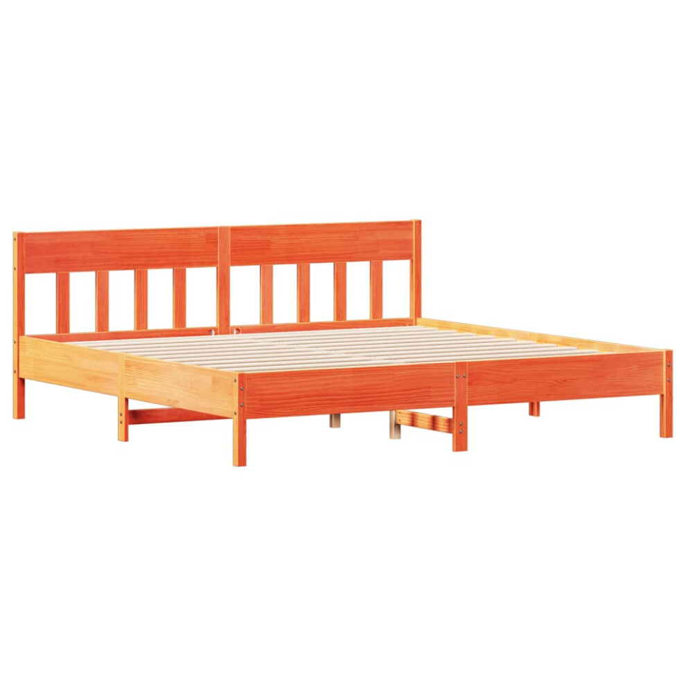 Vidaxl (Brown, 200 X 200 Cm) Bed Frame With Headboard Wax Brown 150X200 Cm King Size Solid Wood Pine