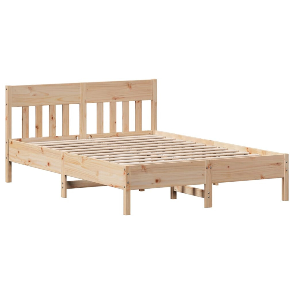 Vidaxl (Natural, 160 X 200 Cm) Bed Frame With Headboard Wax Brown 150X200 Cm King Size Solid Wood Pine