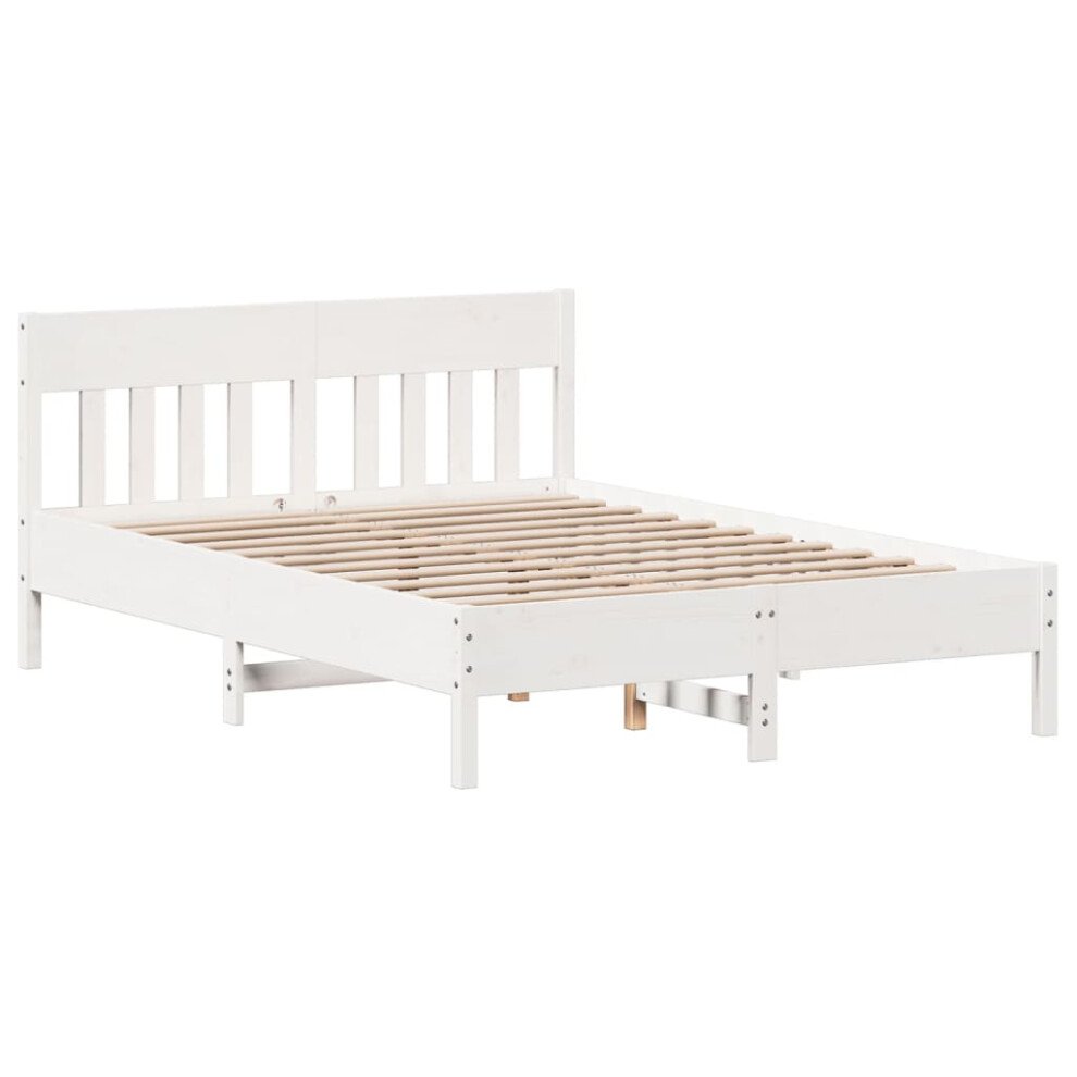 Vidaxl (White, 135 X 190 Cm) Bed Frame With Headboard Wax Brown 150X200 Cm King Size Solid Wood Pine