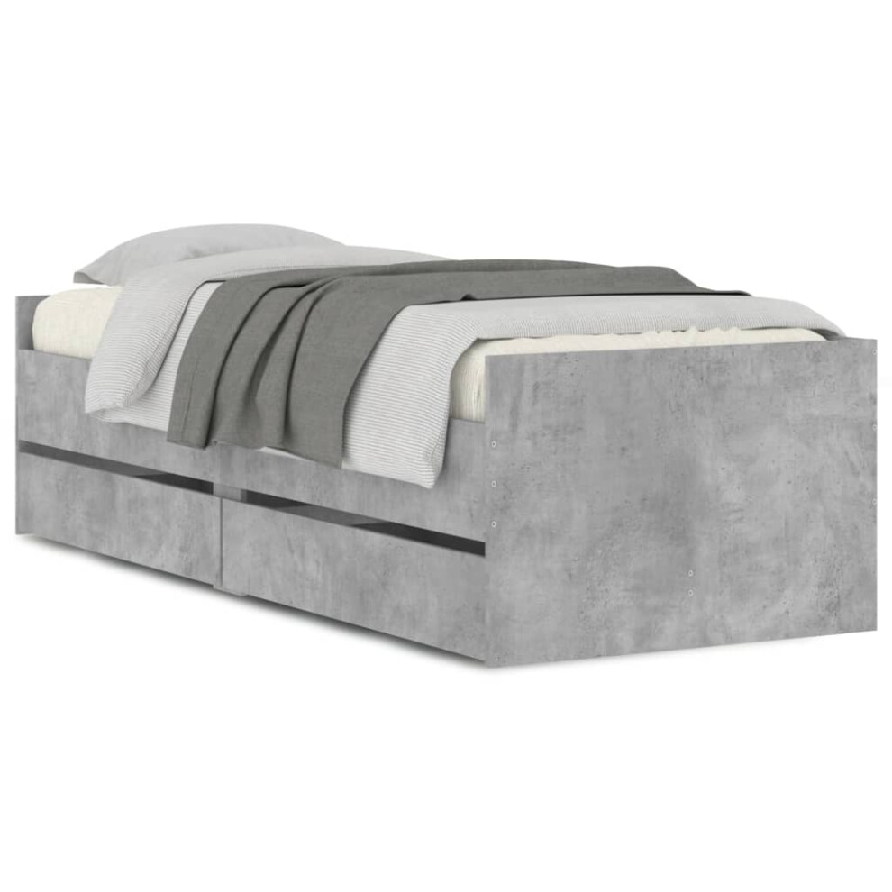 Vidaxl (Concrete 90 X 190 Cm) Bed Frame With Drawers Bedroom Bed Base Mattress Foundation Bedstead Grey