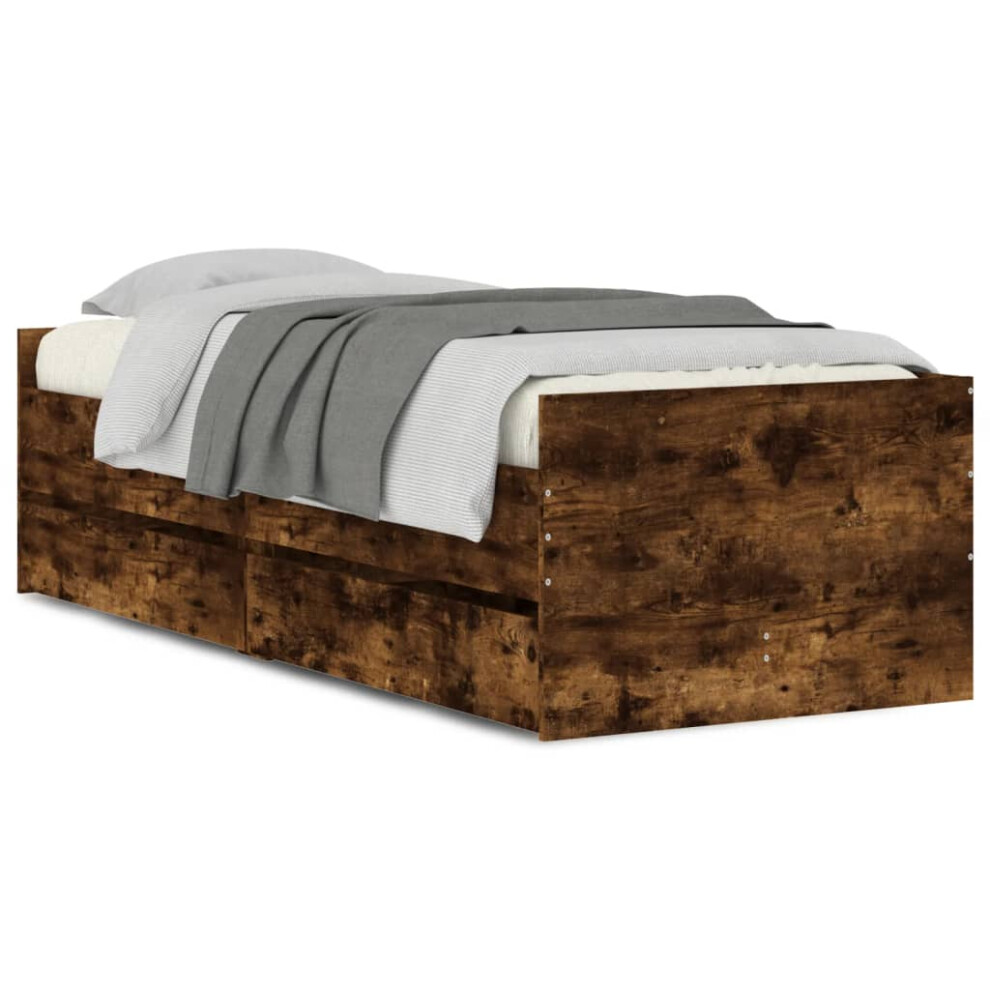 Vidaxl (Smoked Oak, 90 X 190 Cm) Bed Frame With Drawers Bedroom Bed Base Mattress Foundation Bedstead