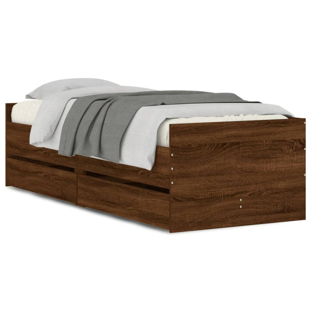 Vidaxl (Brown Oak, 75 X 190 Cm) Bed Frame With Drawers Bedroom Bed Base Mattress Foundation Bedstead