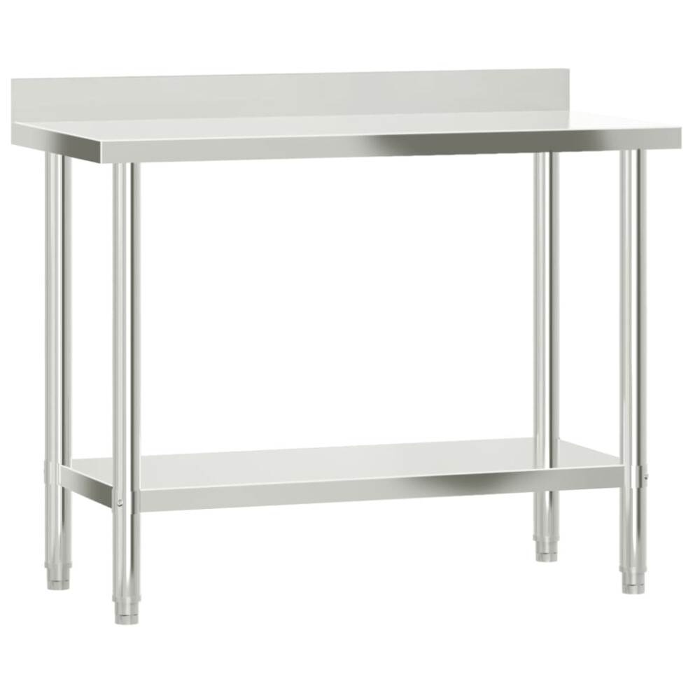 Vidaxl (110 X 55 X 93 Cm) Kitchen Work Table With Backsplash Prep Catering Table Stainless Steel