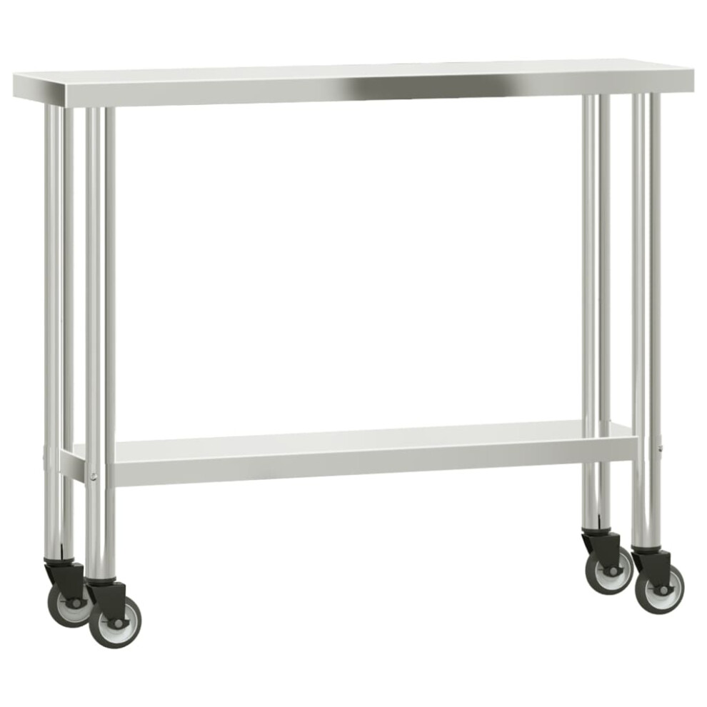 Vidaxl (110 X 30 X 85 Cm) Kitchen Work Table With Wheels Prep Catering Table Stainless Steel