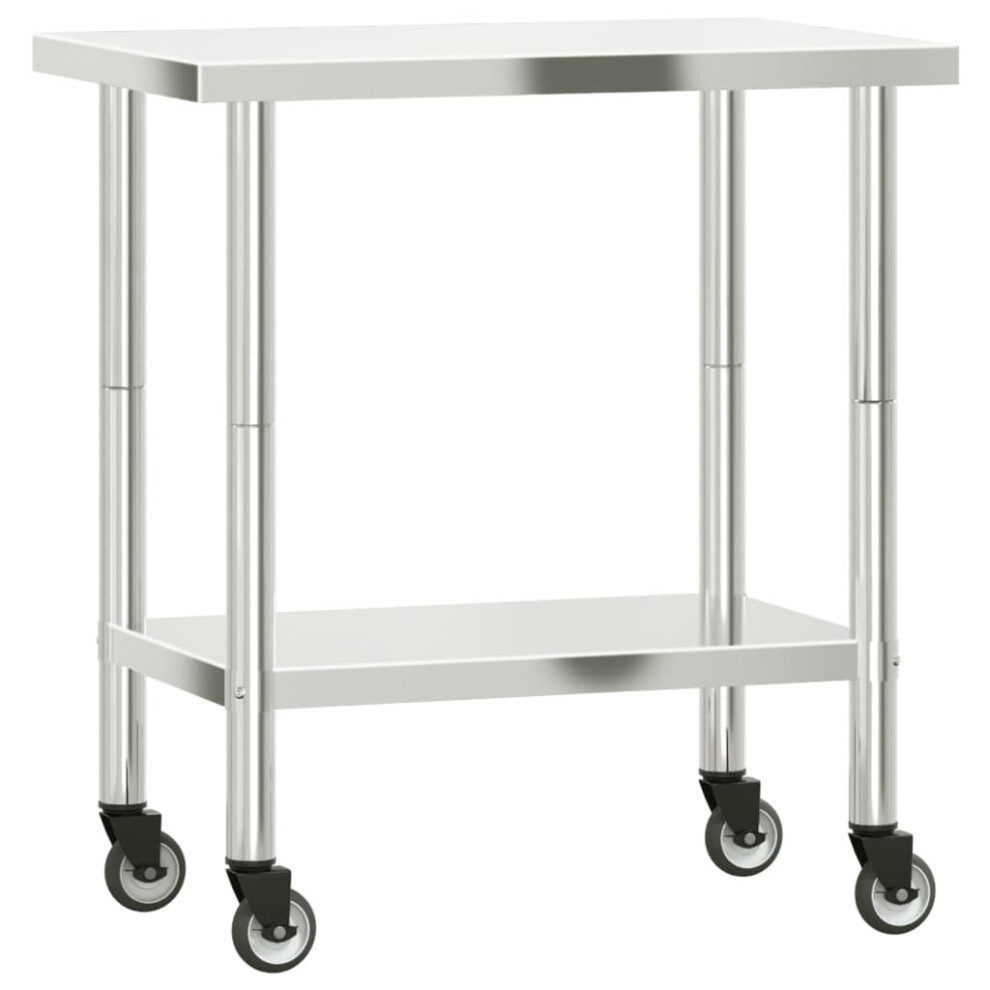 (82.5 x 55 x 85 cm) vidaXL Kitchen Work Table with Wheels Prep Catering Table Stainless Steel