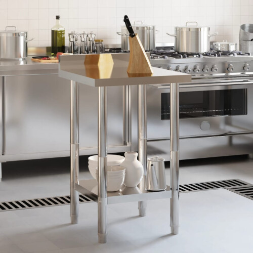 VidaXL (55 x 55 x 93 cm) vidaXL Kitchen Work Table with Backsplash Prep Catering Table Stainless Steel 2