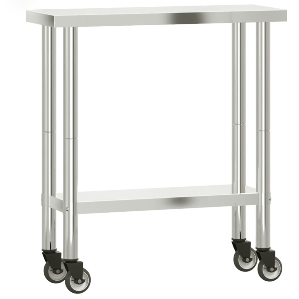 Vidaxl (82.5 X 30 X 85 Cm) Kitchen Work Table With Wheels Prep Catering Table Stainless Steel
