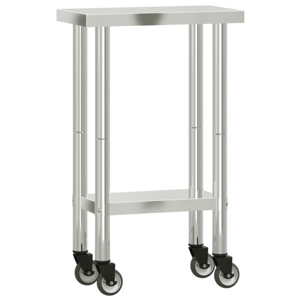 (55 x 30 x 85 cm) vidaXL Kitchen Work Table with Wheels Prep Catering Table Stainless Steel