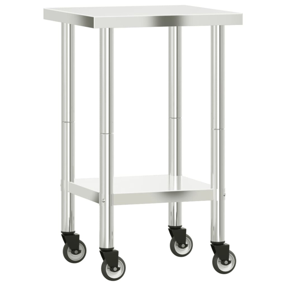 Vidaxl (55 X 55 X 85 Cm) Kitchen Work Table With Wheels Prep Catering Table Stainless Steel