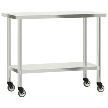 (110 x 55 x 85 cm) vidaXL Kitchen Work Table with Wheels Prep Catering Table Stainless Steel