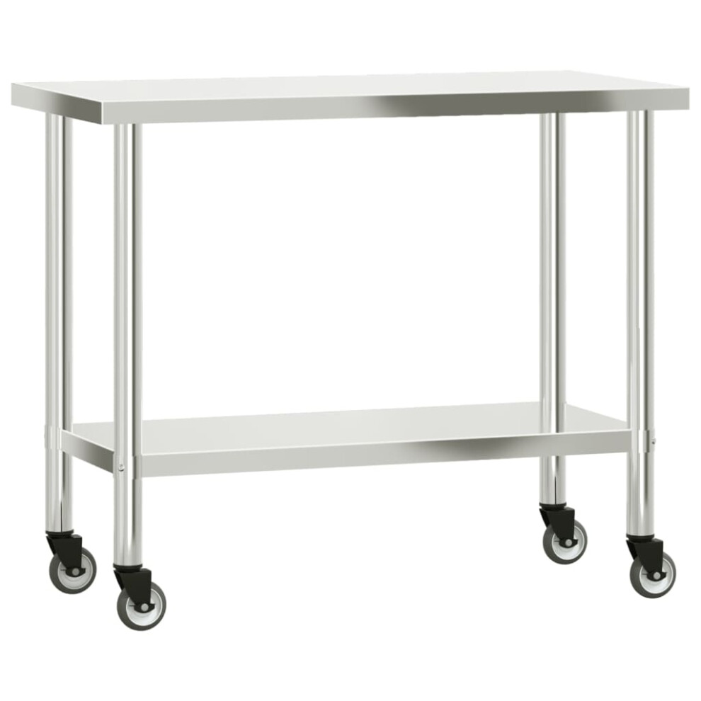 (110 x 55 x 85 cm) vidaXL Kitchen Work Table with Wheels Prep Catering Table Stainless Steel