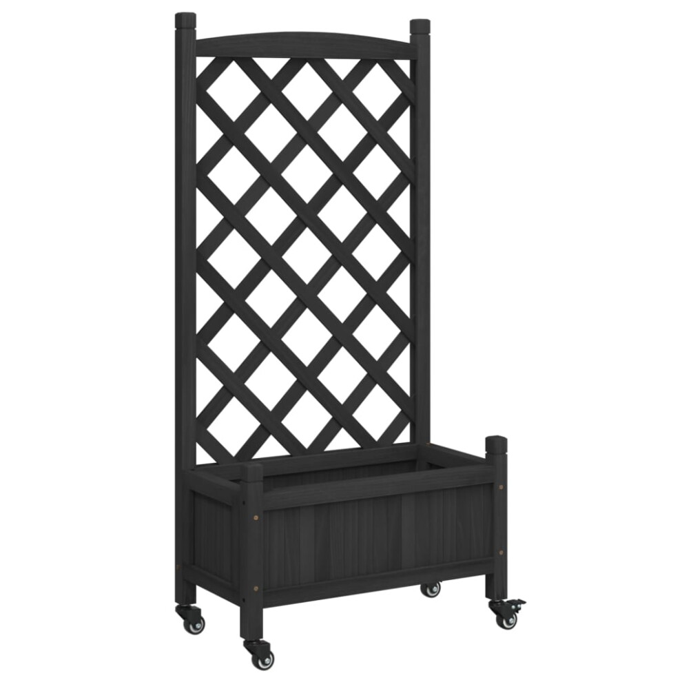 Vidaxl (Black, 55 X 29.5 X 117.5 Cm) Planter With Trellis Raised Bed Garden Planter Brown Solid Wood Fir