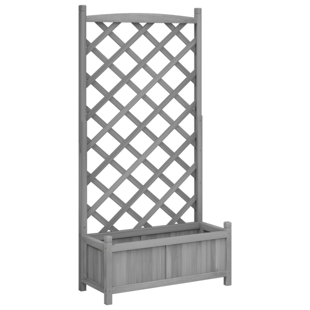 Vidaxl (Grey, 75 X 35 X 150 Cm) Planter With Trellis Raised Bed Garden Planter Brown Solid Wood Fir